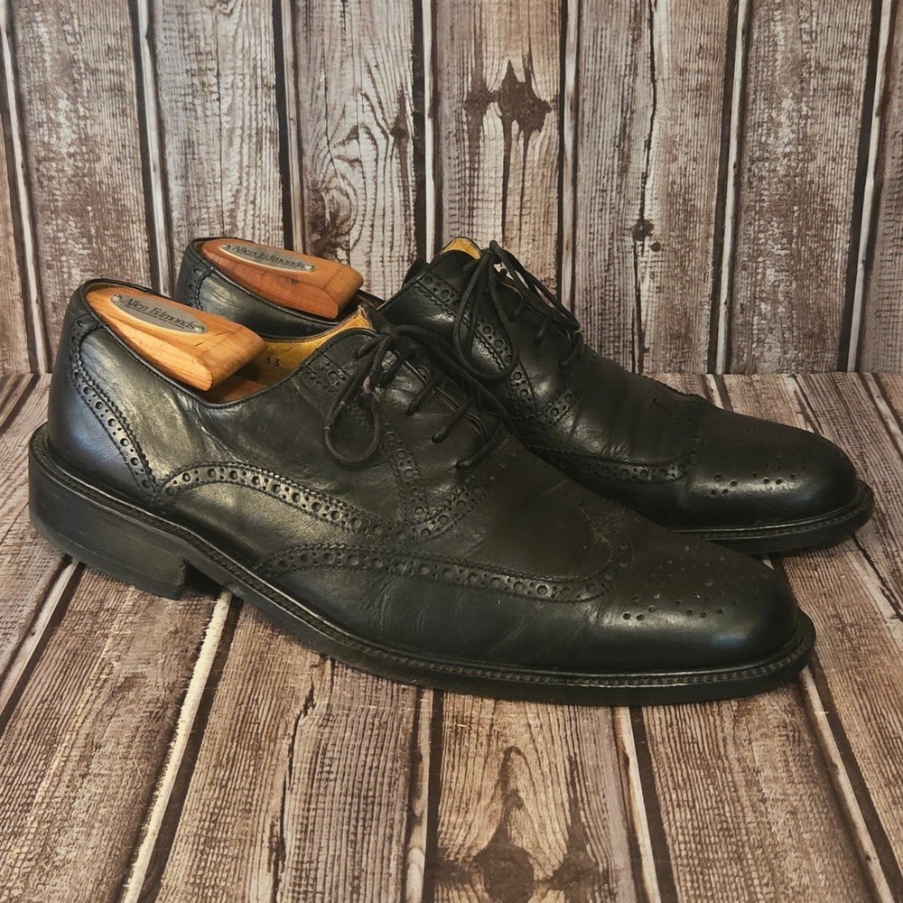 Sz 43 / 10 Magnanni‎ Black Leather Brogue Wingtip Oxford Dress Shoes VGUC